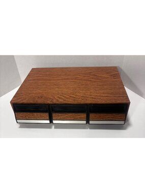 Vintage 80s Faux Wood Grain 42 Place Cassette Organizer With 3 Drawers